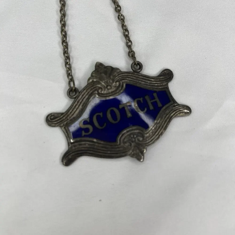 Scotch Silver Tone with Blue Enamel Plaque made in England, vintage, decorative.